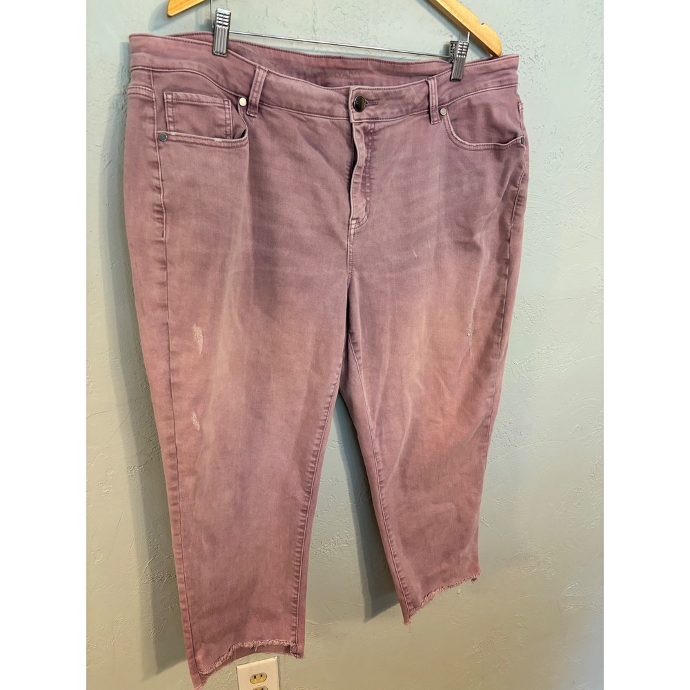 Lane Bryant Girlfriend Crop Jeans 22 Mauve lilac Raw Hem Distressed Stretch
